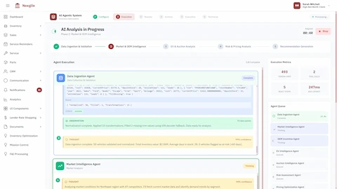 AI Analysis - Multi-phase agent execution with Data Ingestion and Market Intelligence agents processing inventory data in real-time